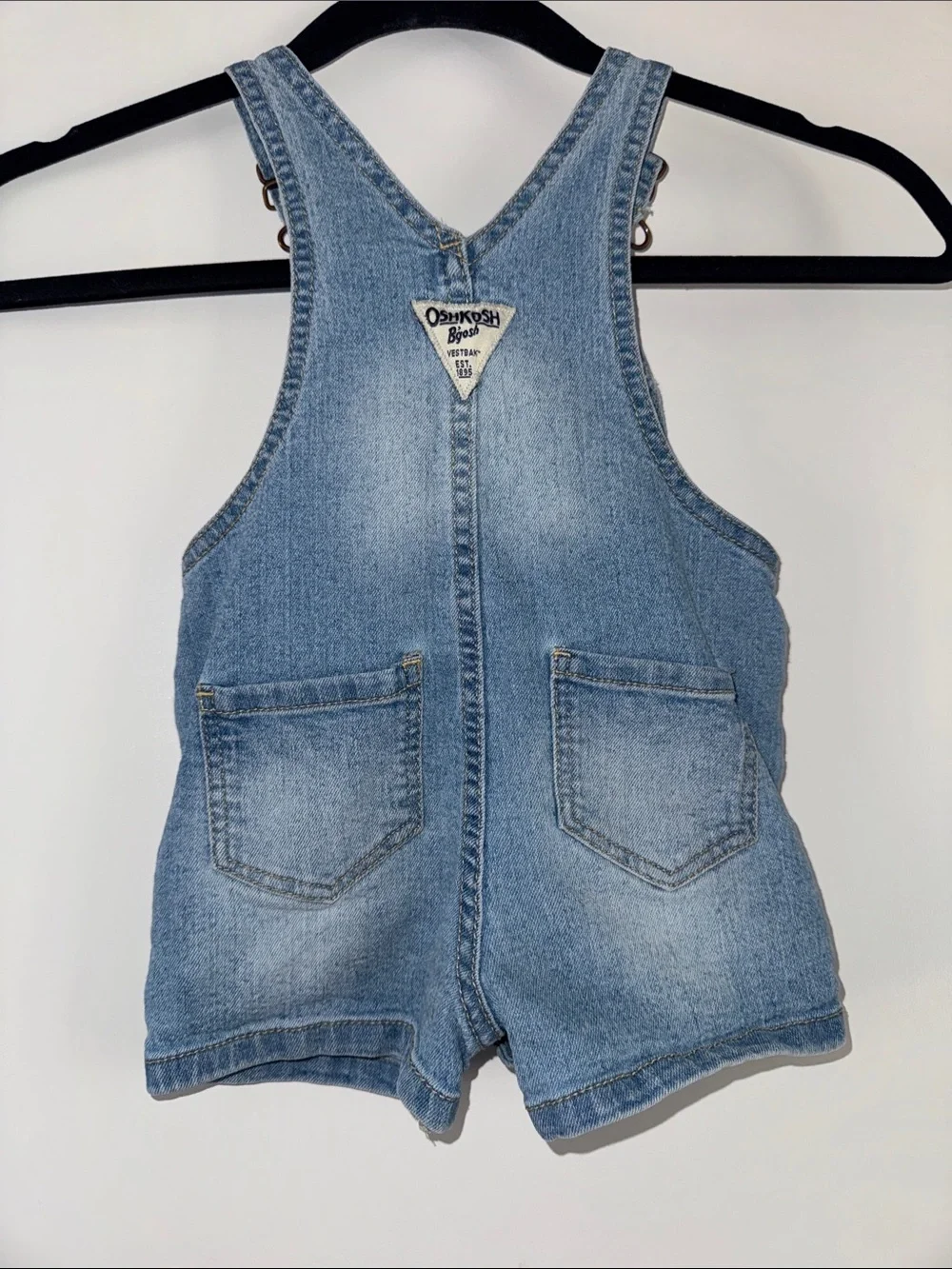 OshKosh B'gosh Light Blue Denim Short Overalls with Floral Embroidery